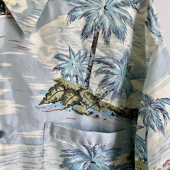 Roundtree & Yorke Short Sleeve Tropical Beach Button Down Silk Shirt Men's Large - Picture 6 of 9